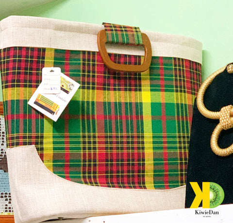 Large Madras Tote Bag with Beige