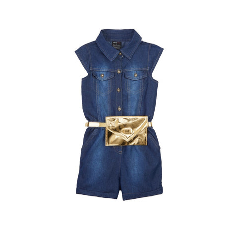 Dark Denim Romper with Belt Bag