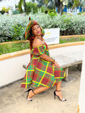 Rachi Off Shoulder Madras Dress